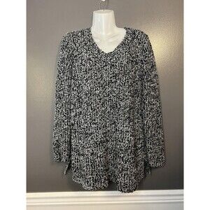 Lane Bryant Sweater Womens 14/16 Black White Boucle Knit V-Neck Tunic Pullover